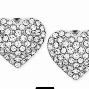 Silver designer Michael KORS pave Swarovski Crystal Heart Stud earrings